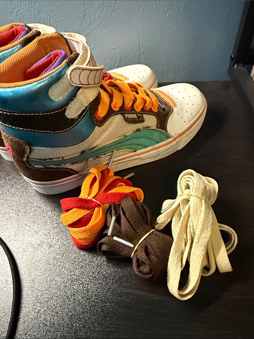 Puma women’s High-Top Sneakers in Cream, Orange, Red, Purple and Teal - Picture 9 of 10